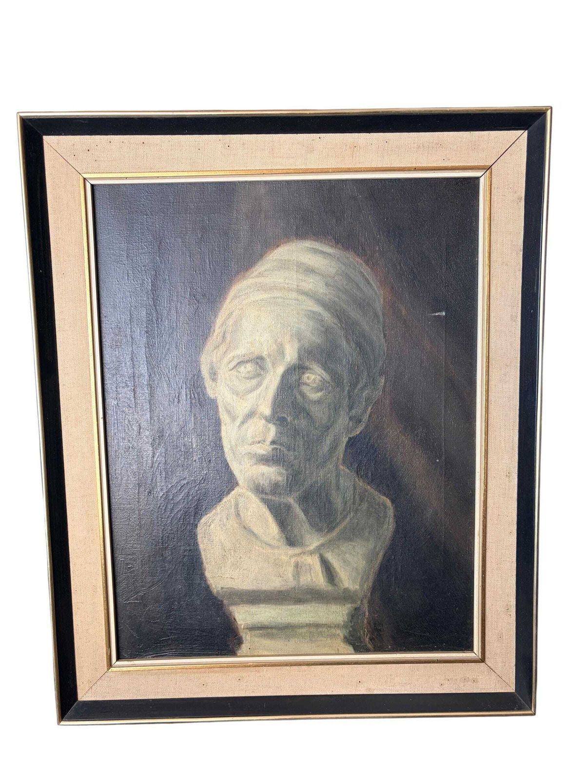 Vintage Oil Portrait Painting, Dark Academia Wall Art, Moody Antique Style Framed Portrait, Character Artwork photo for sale