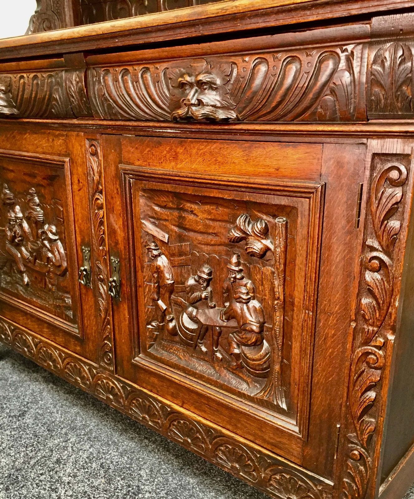 Antique 19th Century Carved Wooden Oak Green Man Dresser Sideboard With Mirror photo buy