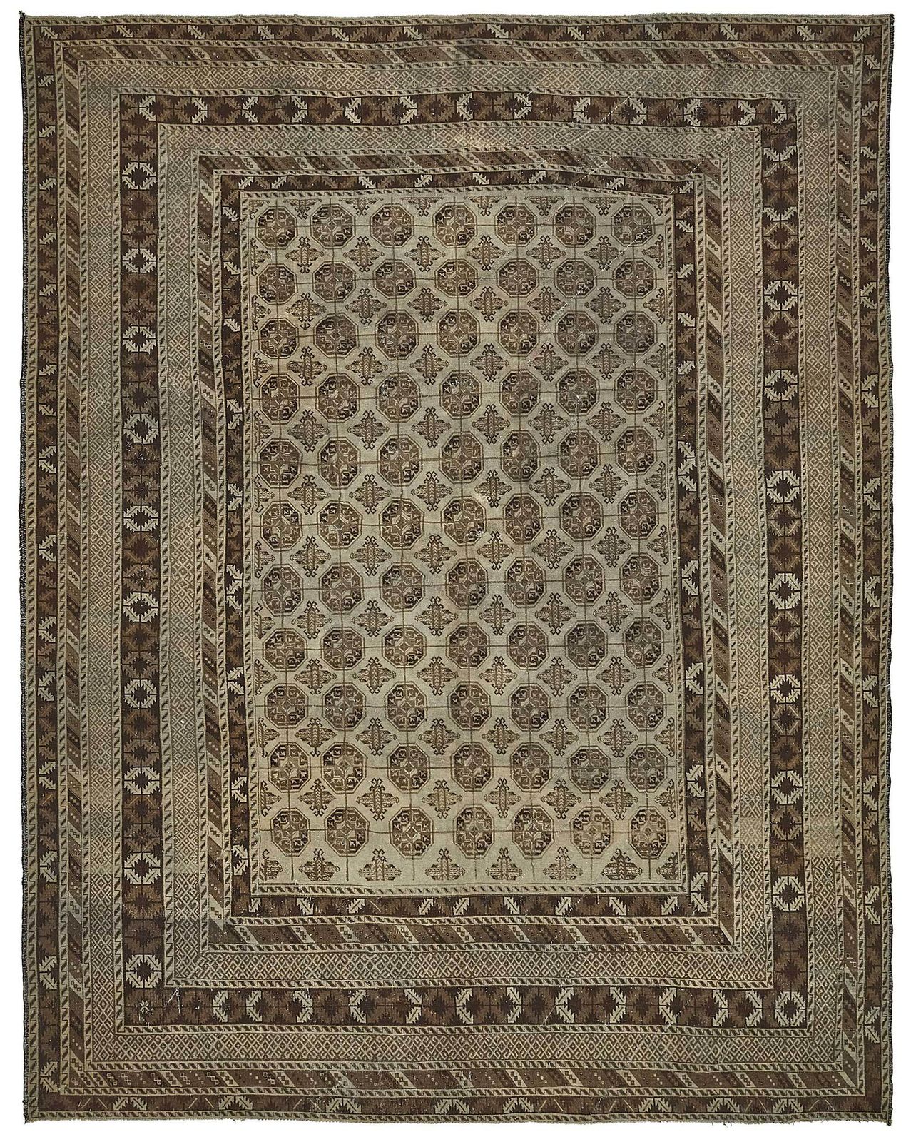 Tapis Ensari Turkmen beige d'époque, 10x13   50132
