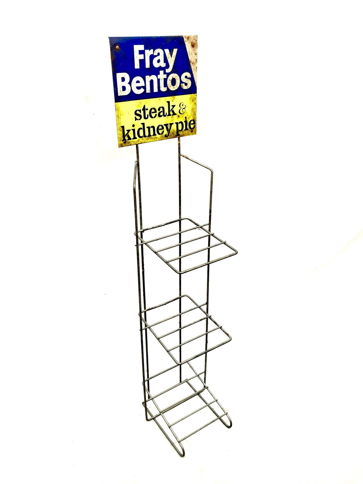 Antique Advertising Shop Counter Display Stand Fray Bentos Pie Metal Sign 1950s photo 99.0