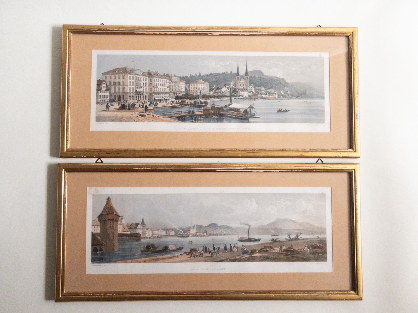Lithographies suisses rares de Lucerne par Jean Jacottet, édition Blanchoud, années 1960, art vintage encadré, paire