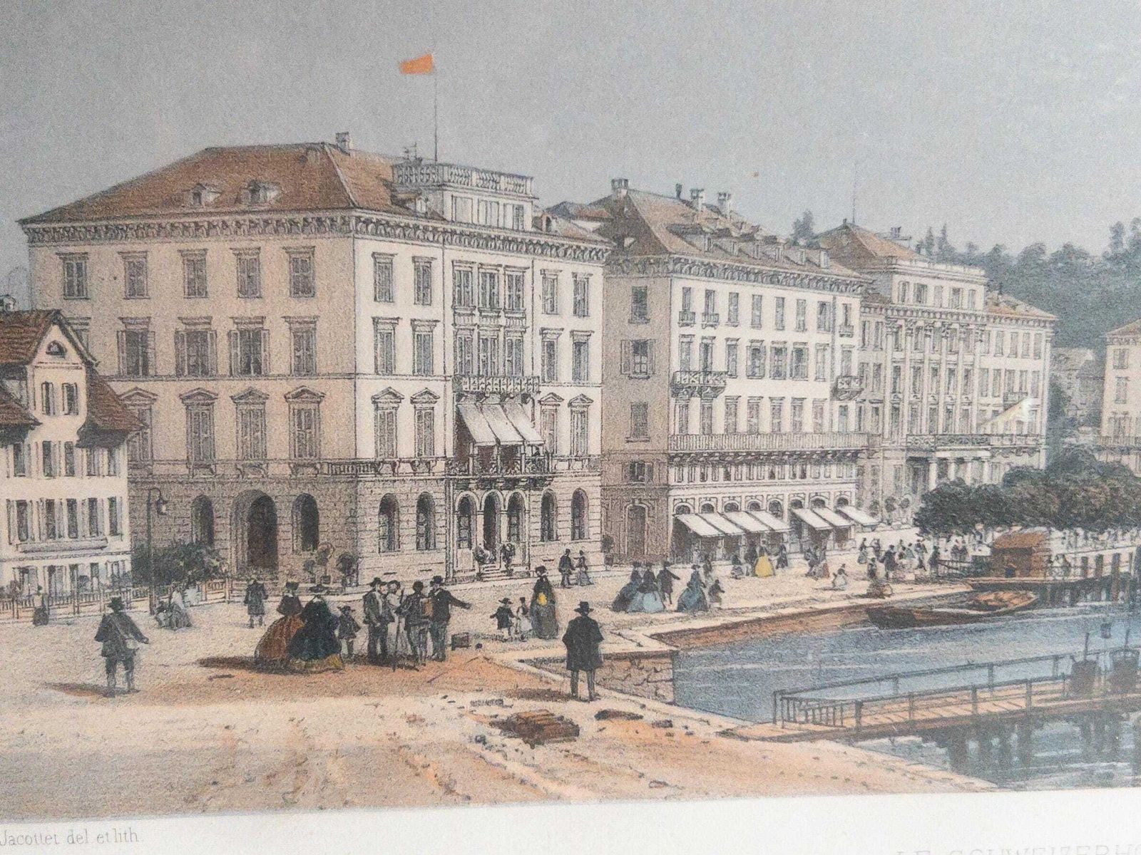 Lithographies suisses rares de Lucerne par Jean Jacottet, édition Blanchoud, années 1960, art vintage encadré, paire photo vinterior