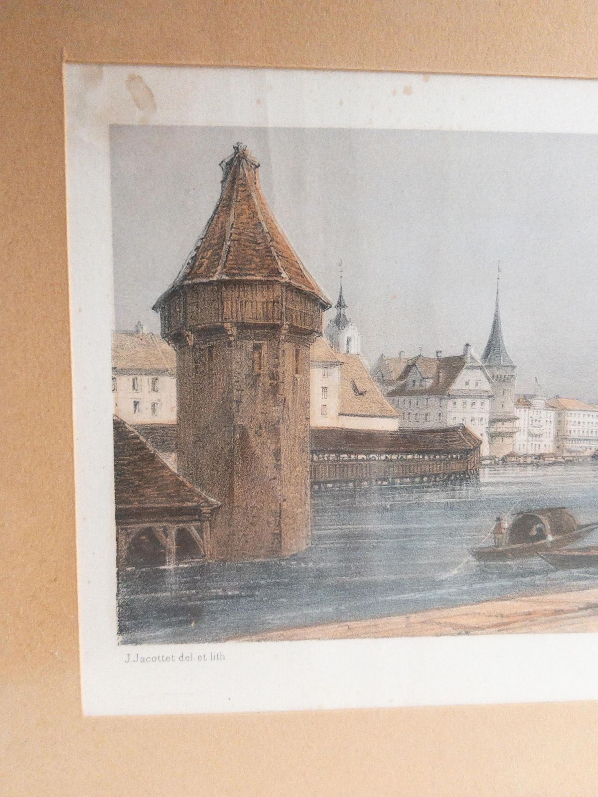 Art Rare Swiss Lithographs: Lucerne By Jean Jacottet | 1960s Blanchoud Edition | Framed Vintage Art, Pair photo