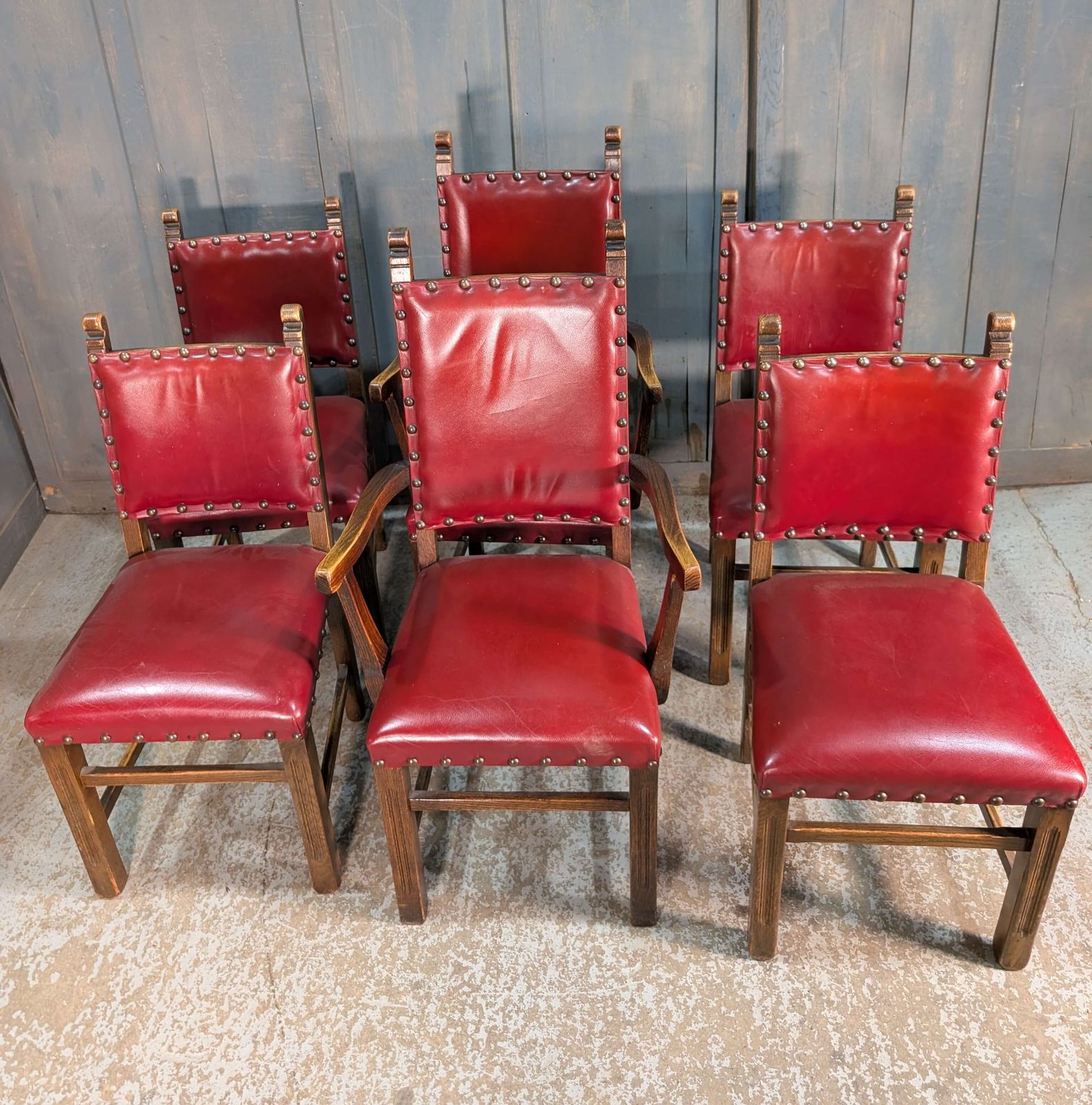 1550’s Style From The 1950’s Six Leather Upholstered Dining Chairs photo furniture