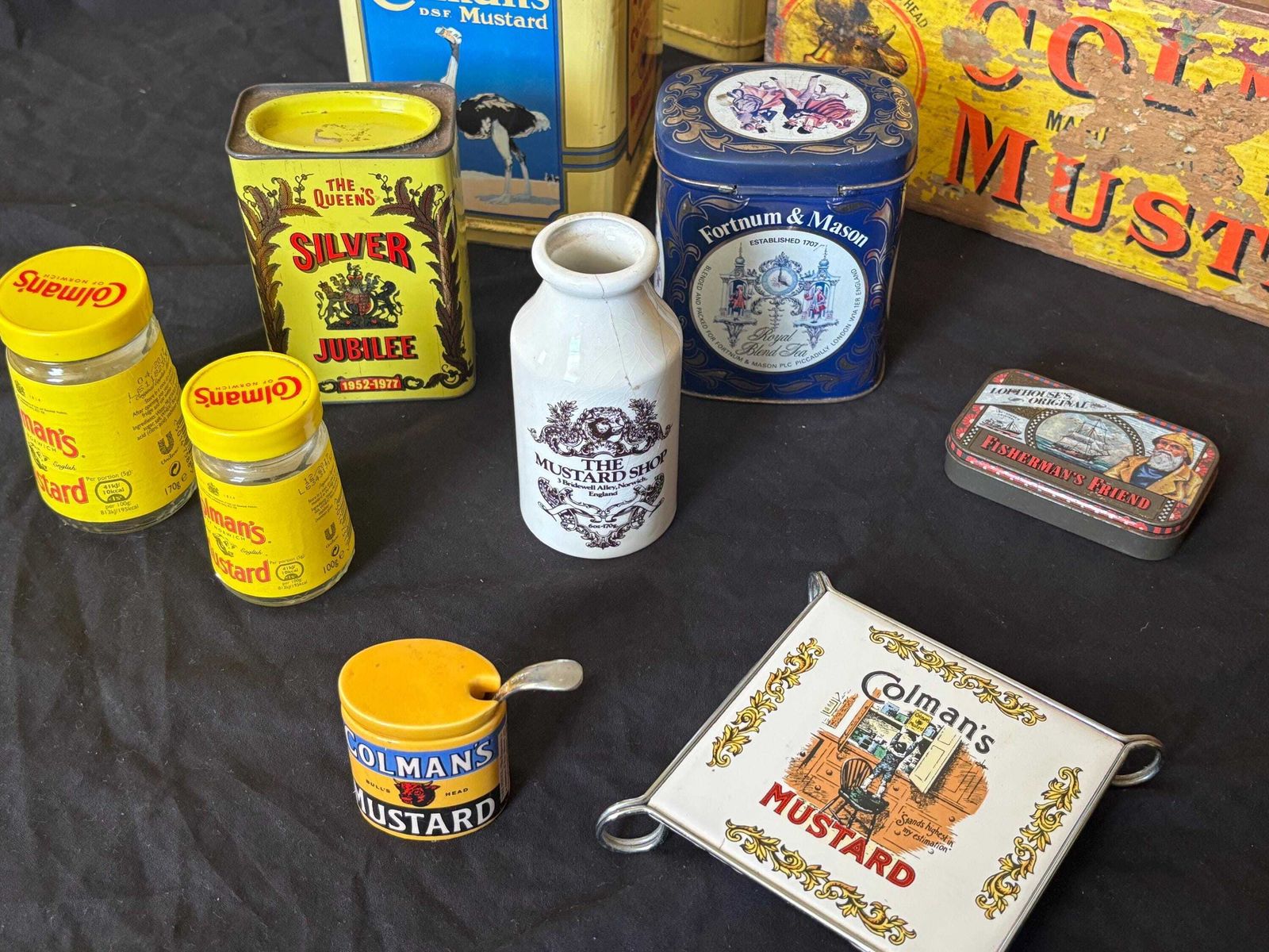 Antique Colman's Mustard Wooden Box Shop Display With Tins And Jars photo 204.0