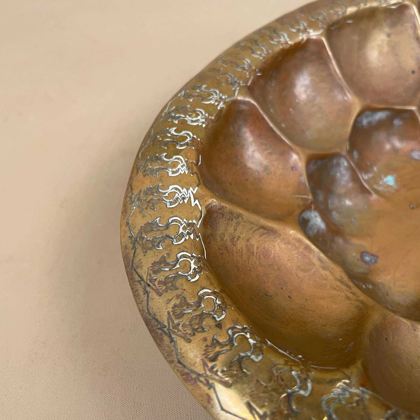 Georg Von Mendelssohn Antique Metal Gold Brass Tray Oval 1920's Decorative Scalloped Patterned 32x23.5cm Handmade Decorative German photo 125.0
