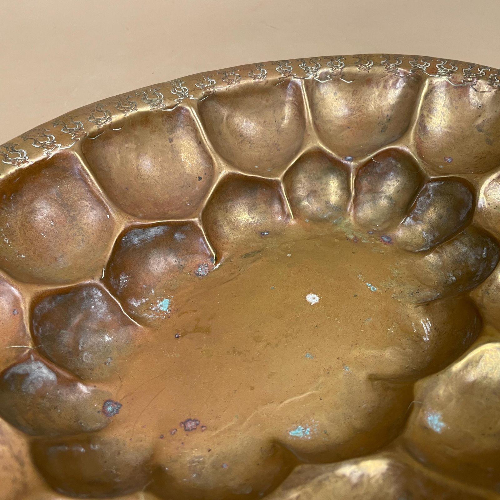 Georg Von Mendelssohn Antique Metal Gold Brass Tray Oval 1920's Decorative Scalloped Patterned 32x23.5cm Handmade Decorative German photo vinterior