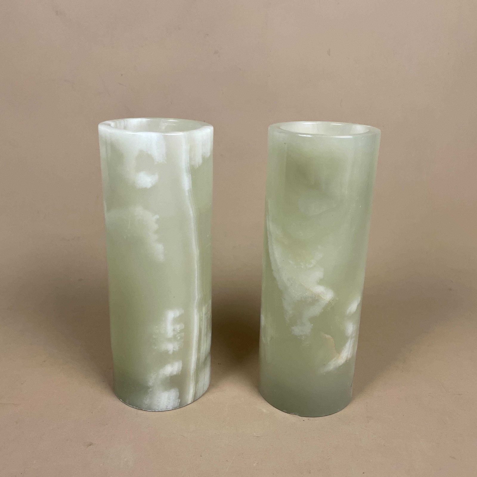 Pair Marble Pillar Candle Holders Natural Onyx Green White Cylinders Tea Light Holder Round Vintage Decor Table Mantle Display Natural Set