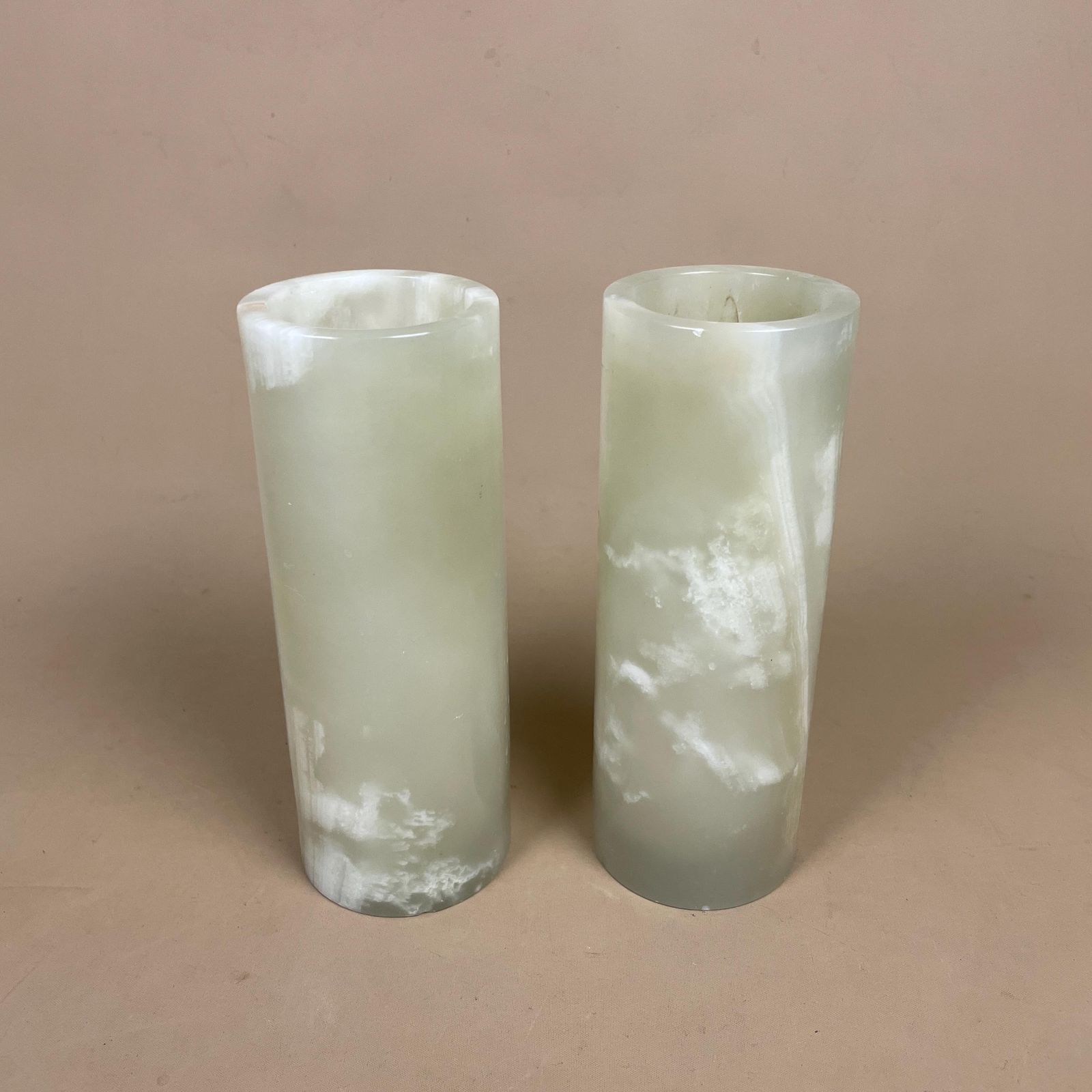 Pair Marble Pillar Candle Holders Natural Onyx Green White Cylinders Tea Light Holder Round Vintage Decor Table Mantle Display Natural Set photo furniture