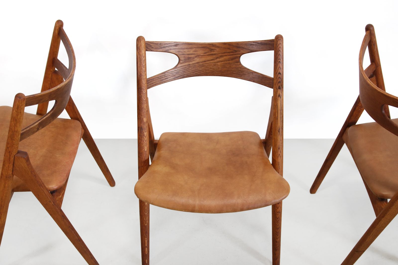 Set Of 4 Oak Hans Wegner Sawbuck Model Ch29 Chairs By Carl Hansen And Son photo Furniture