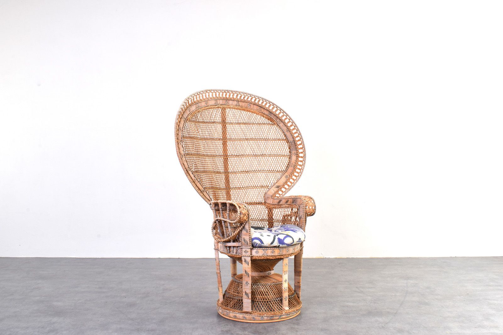 Mid Century Wicker Peacock Emmanuelle Chair From Kok Maison, 1970s
