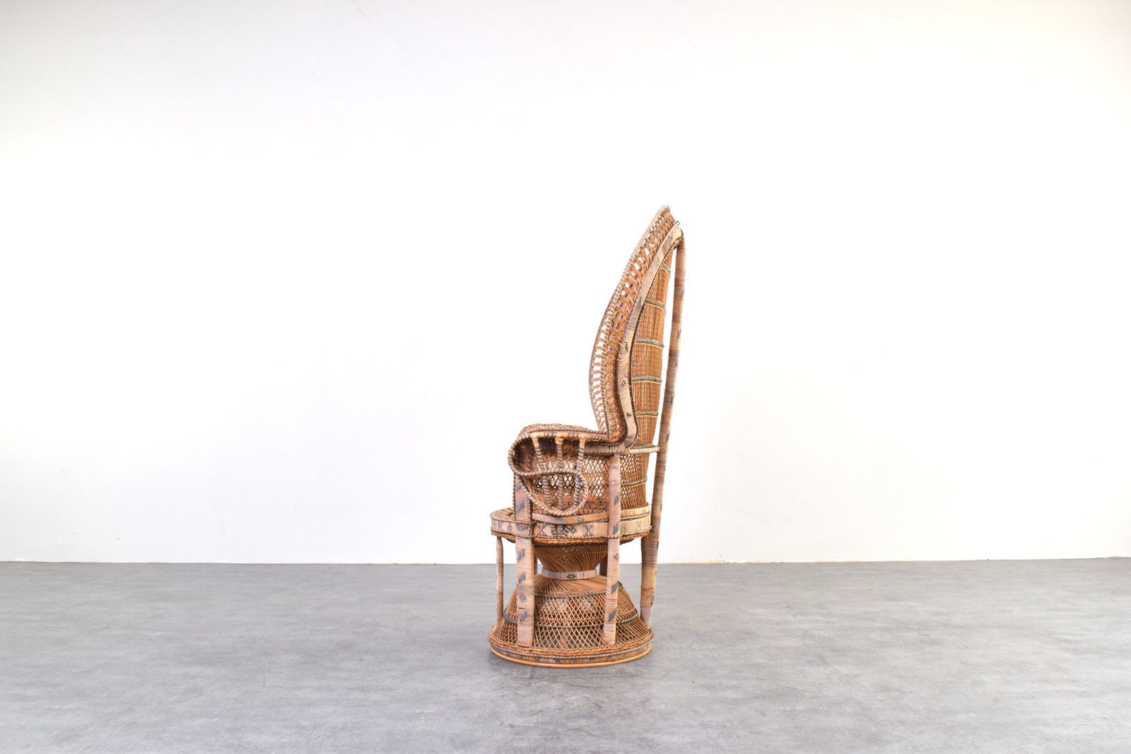 Mid Century Wicker Peacock Emmanuelle Chair From Kok Maison, 1970s photo buy