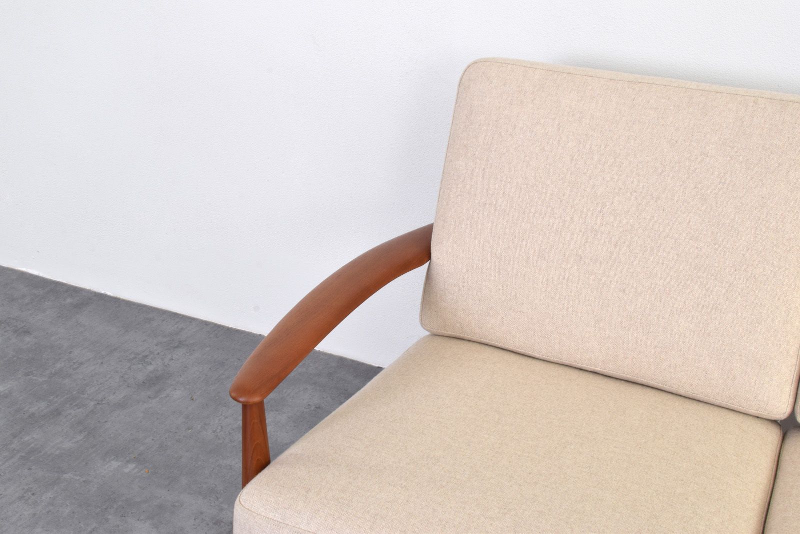 photo buy Mid Century Danish Teak & Wool Sofa By Grete Jalk For France & Søn