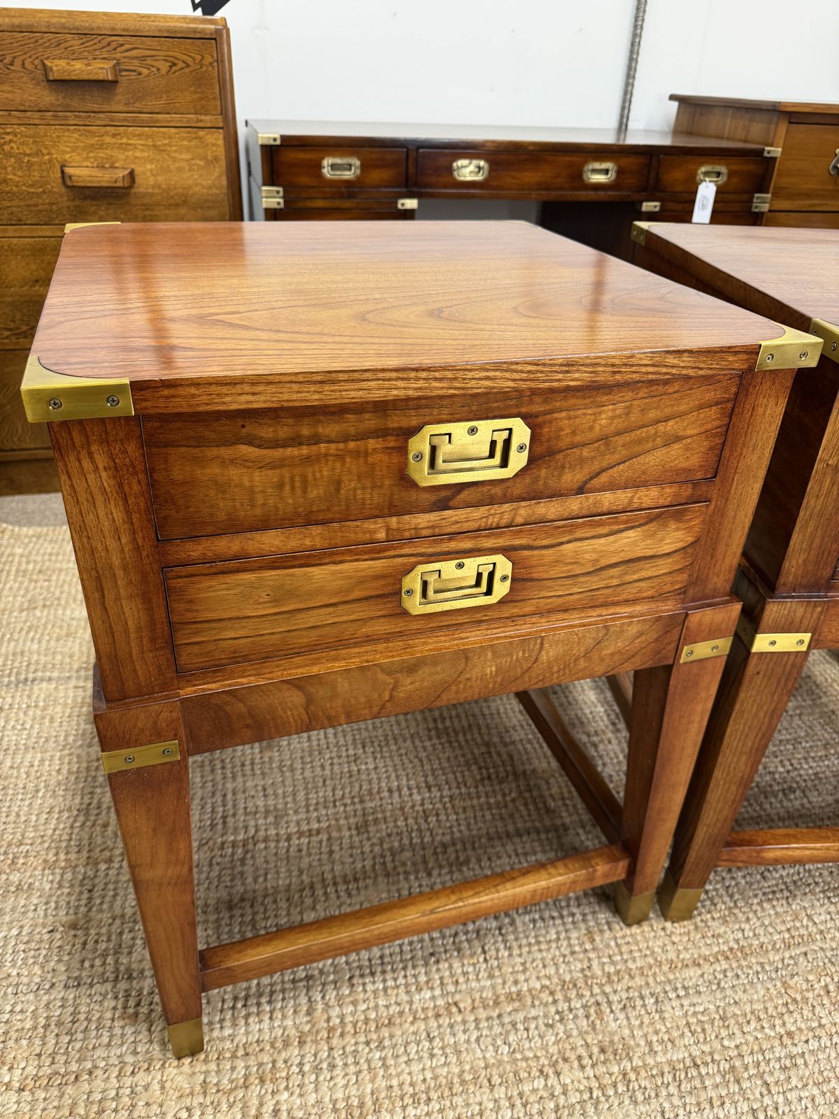 Pair Of Campaign Style Hardwood Bedside Tables photo vinterior