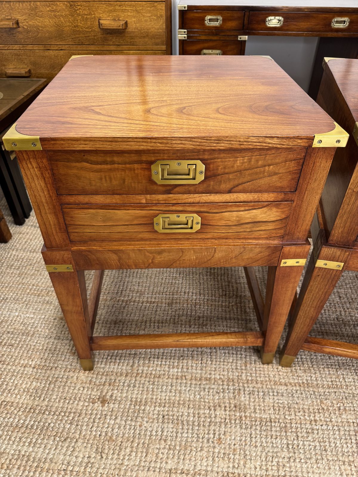 Pair Of Campaign Style Hardwood Bedside Tables photo buy