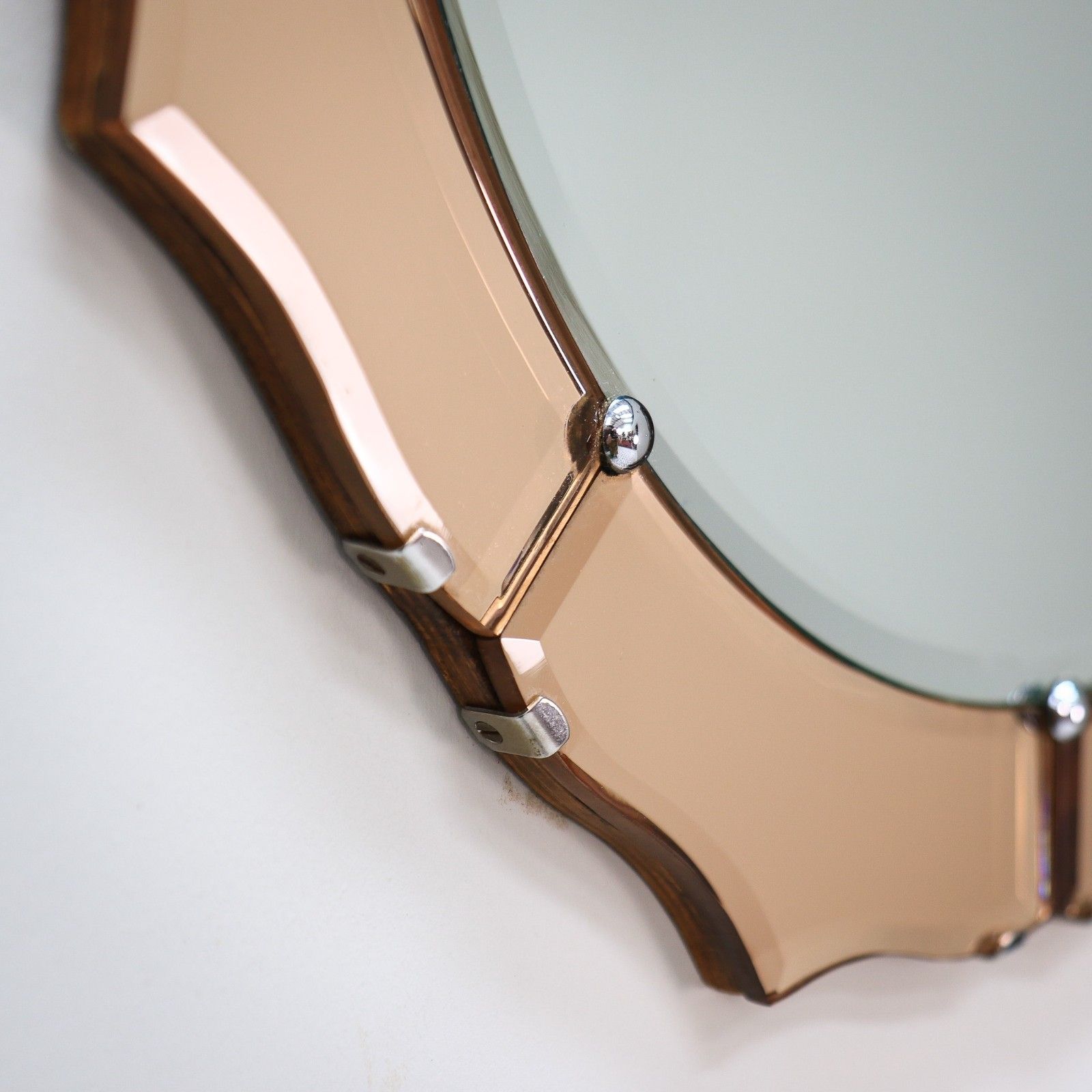 photo for sale Art Deco Wall Mirror Round With Petal Shaped Bevelled Edge