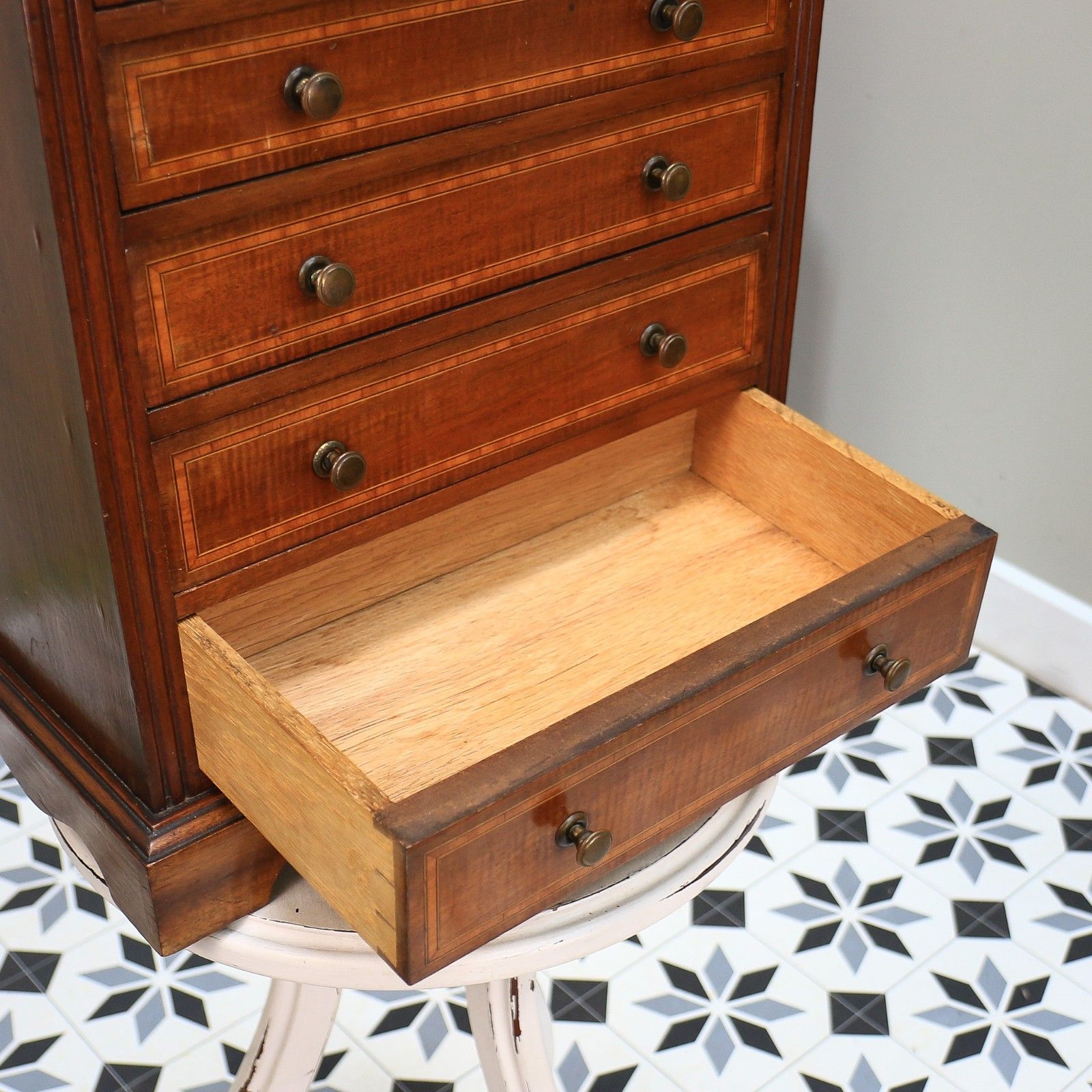 Furniture Chest Of Drawers Apprentice Salesman Piece Inlaid Mahogany photo