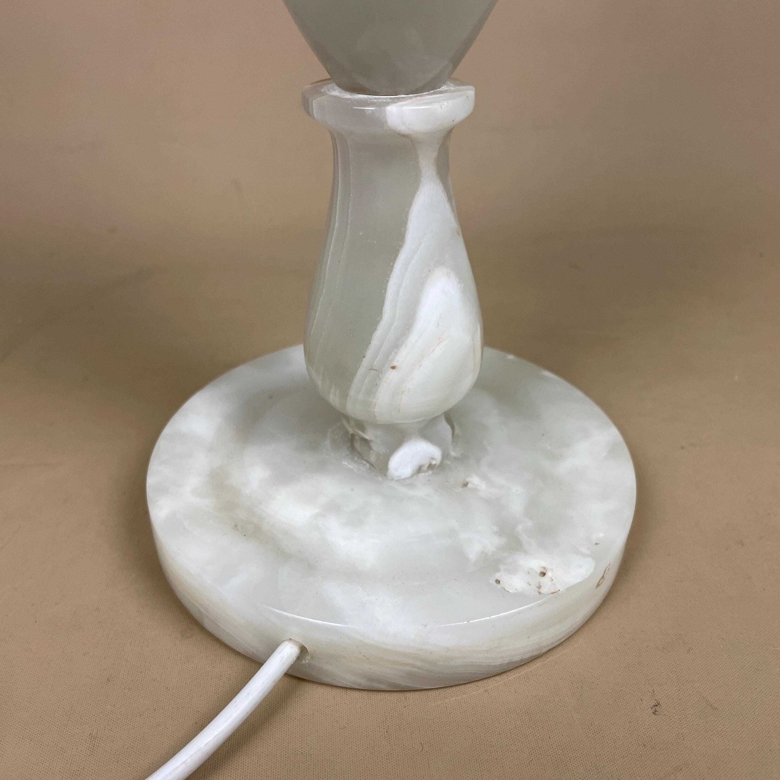 Marble Table Lamp Base Large Green Stone Vintage Bedside Light Brass Fitting Classic Column Lighting Mid Century Style photo vinterior