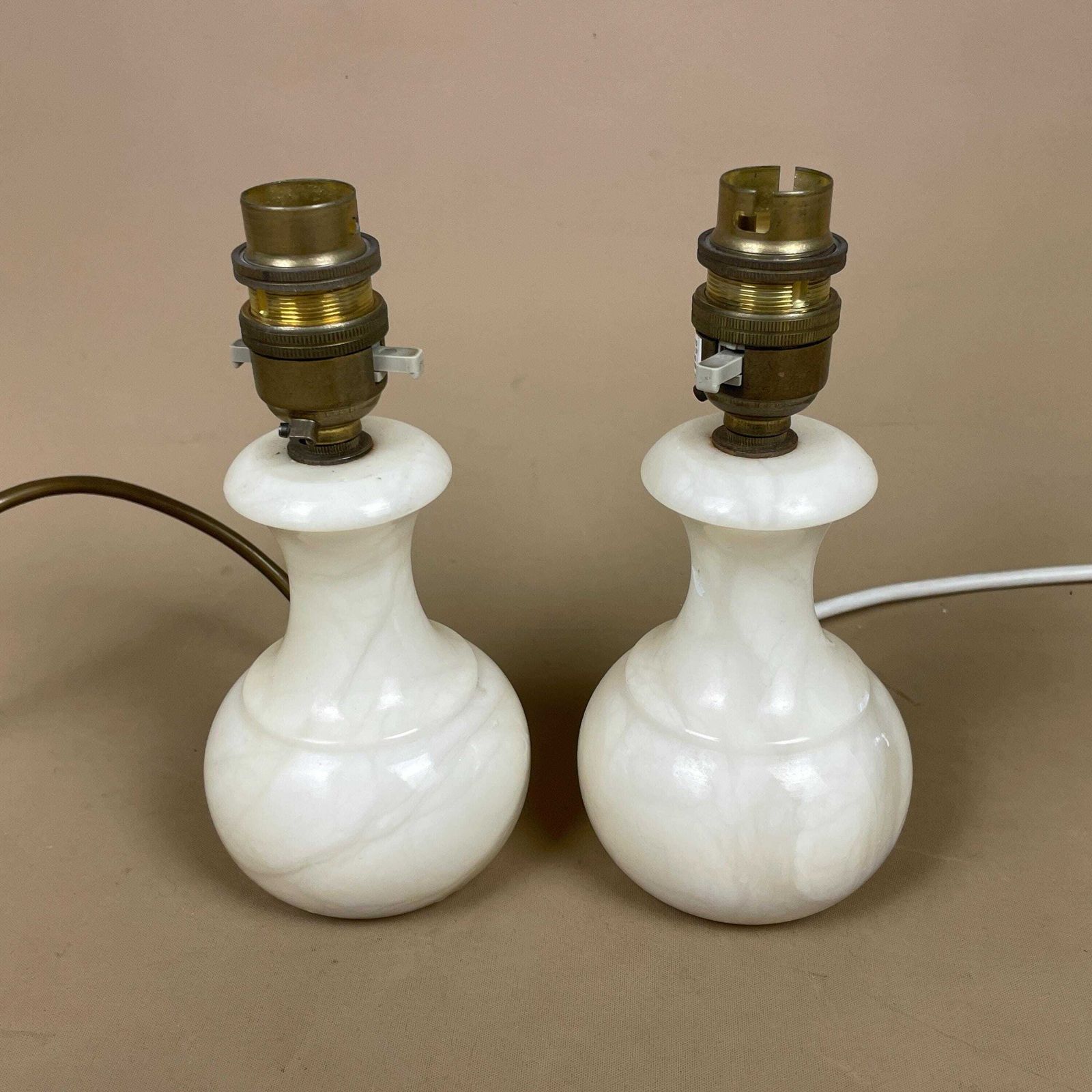 Onyx Marble Table Lamps Pair Yellow Shades Retro Bedside Lighting Alabaster Base Mid Century Decor Small Matching Lamp Set photo buy