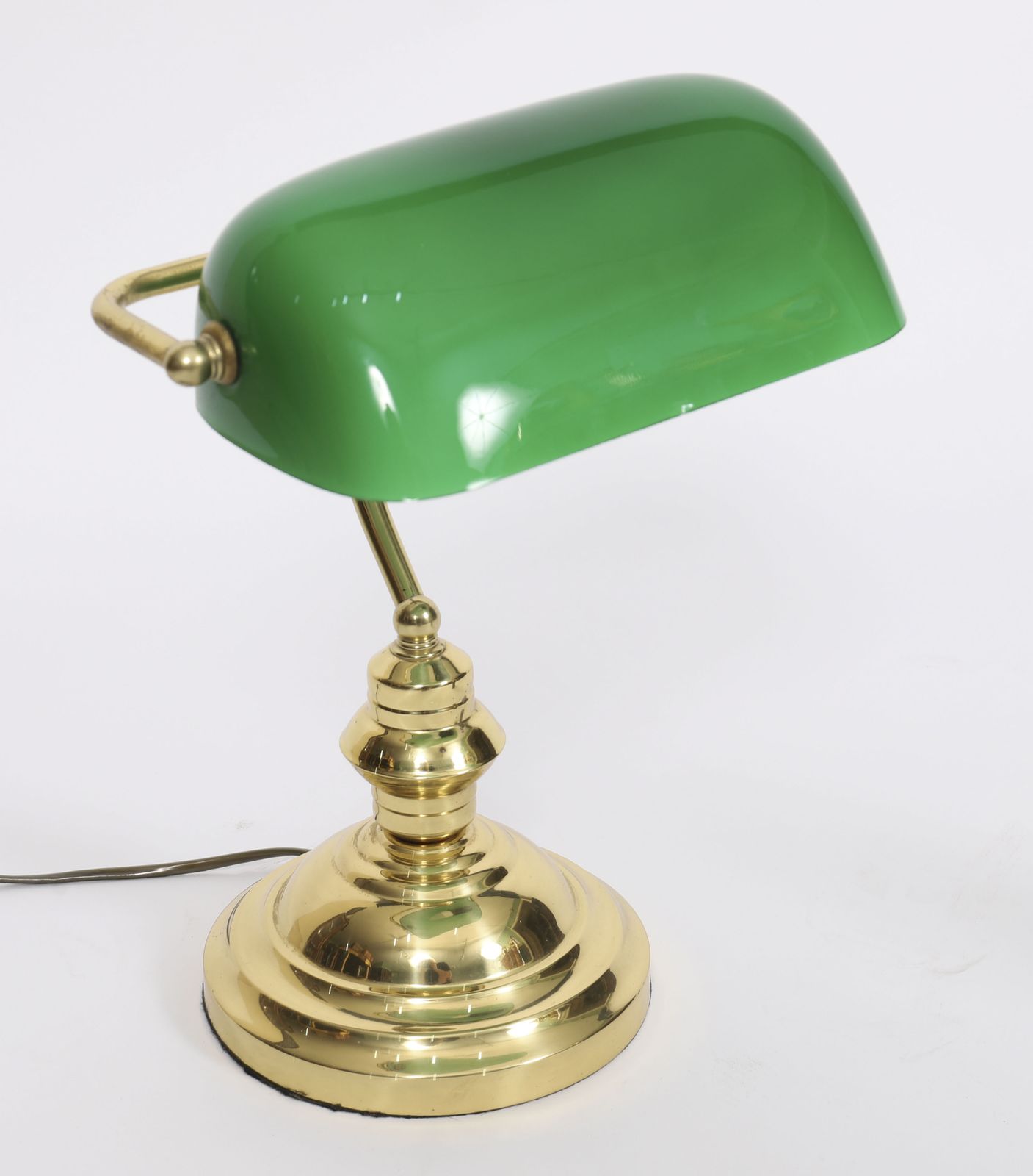 Vintage Articulated Green Glass Brass  Bankers Lamp 20th C