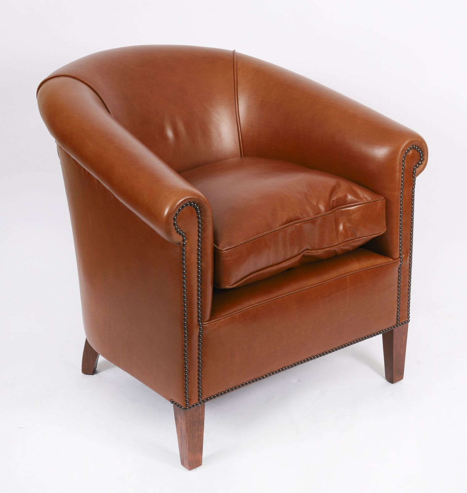 Bespoke Pair English Handmade Amsterdam Leather Arm Chairs Malt photo for sale