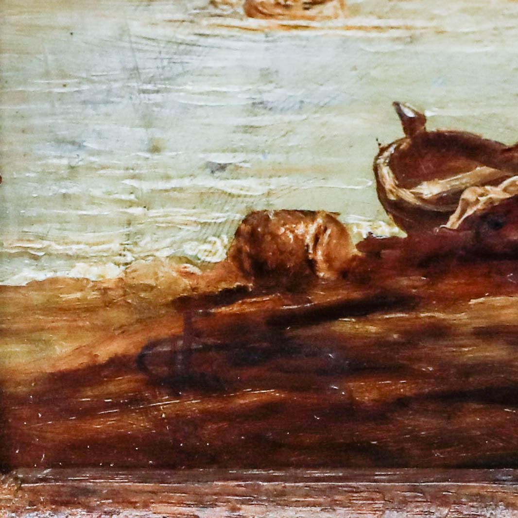 Framed 19th Century Oil Fishermen At Low Tide photo buy