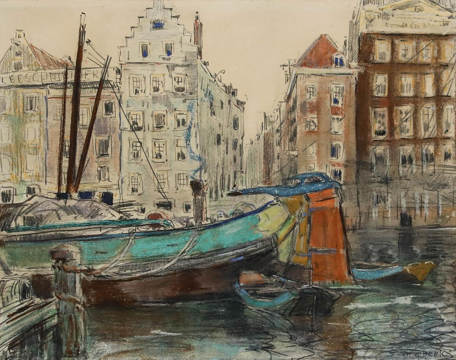Sam Van Beek (1878 1957) Mixed Media, View Towards The Guldehandsteeg photo furniture