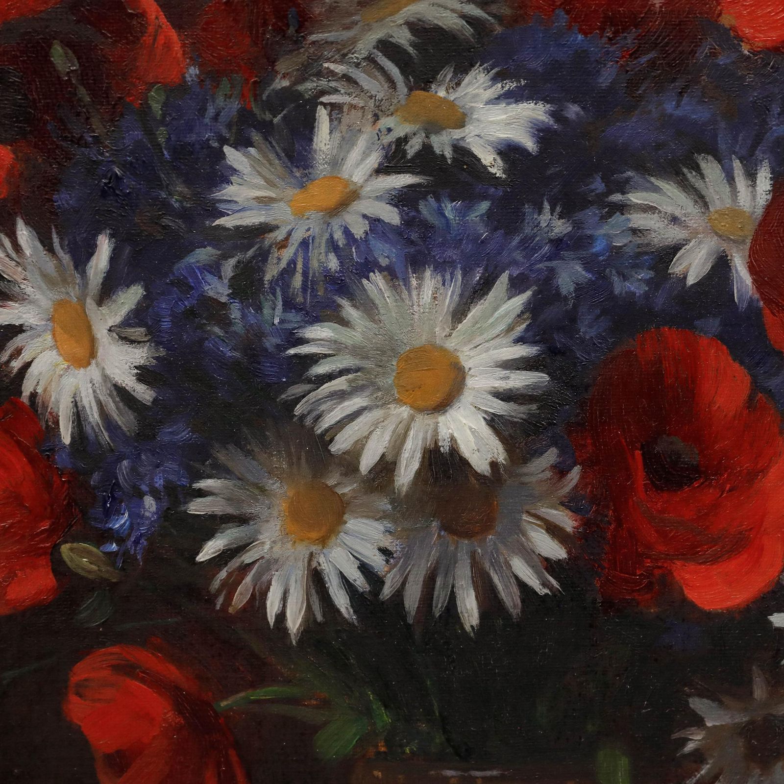 Robert Zartmann (1874 1954) Mid 20th Century Oil, Poppies And Daisies photo vintage