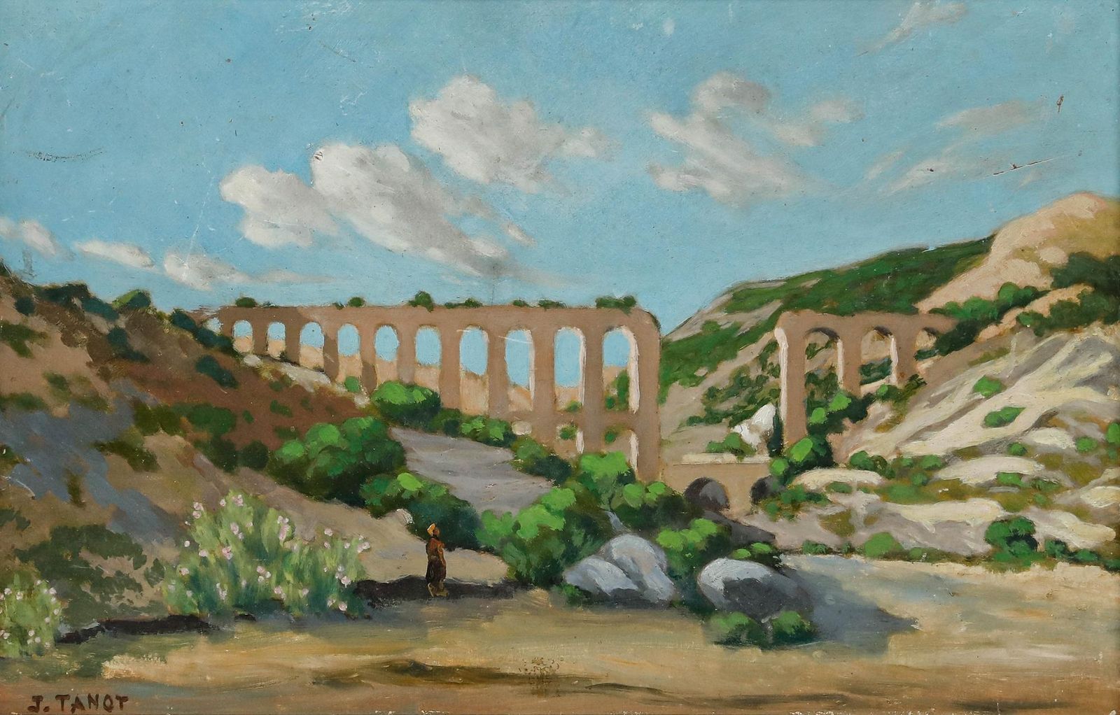 J. Tanot Framed Early 20th Century Oil, View Of An Aqueduct photo furniture