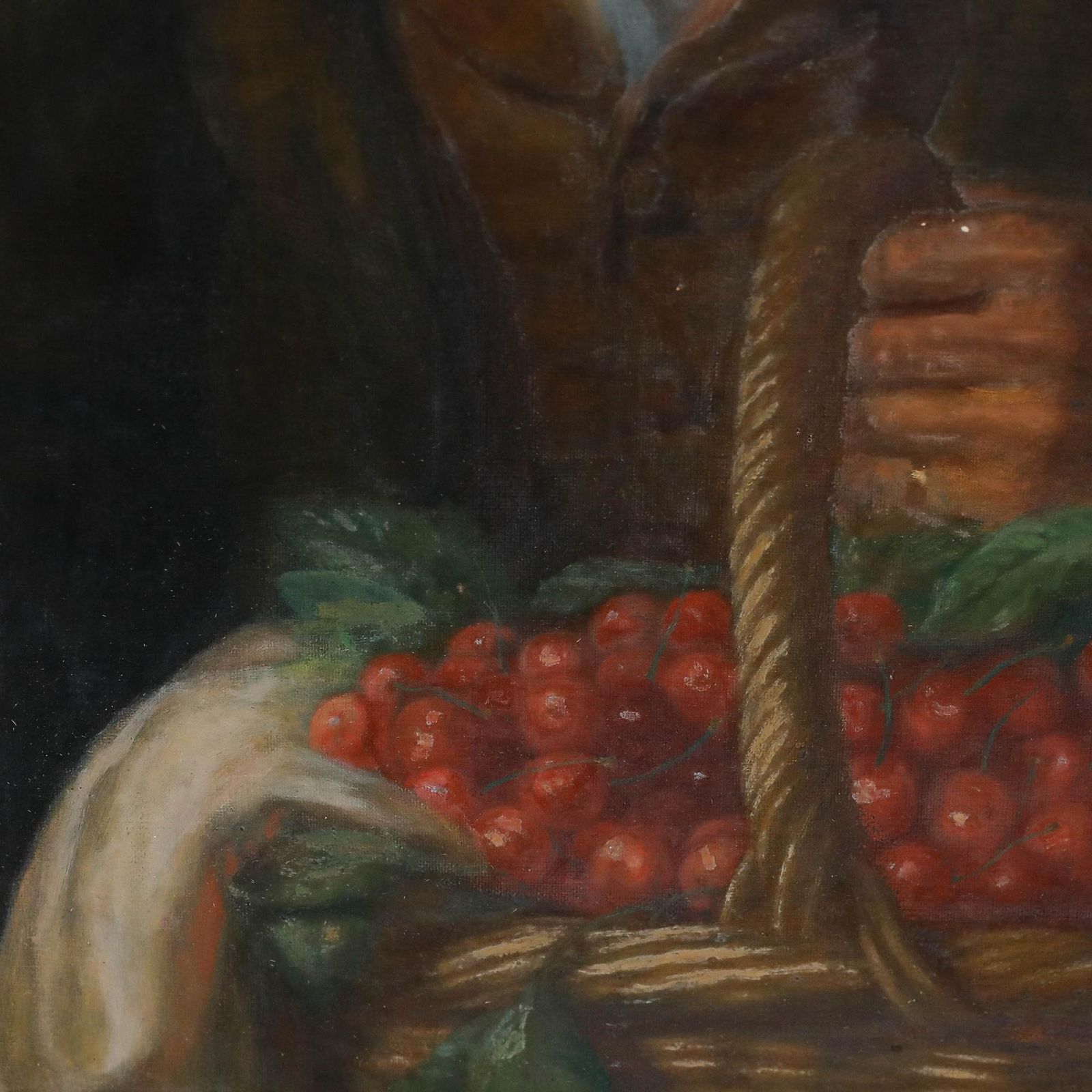 For Restoration Early 20th Century Oil Basket Of Cherries photo buy
