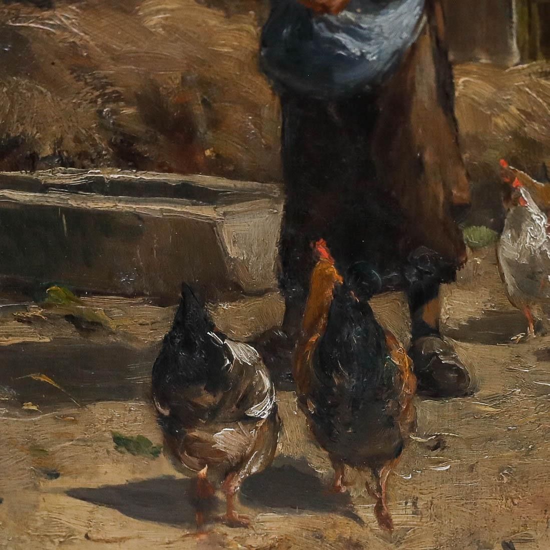 Gustave Albert Catoire (1845 1880) Framed Oil, Feeding The Chickens photo Art