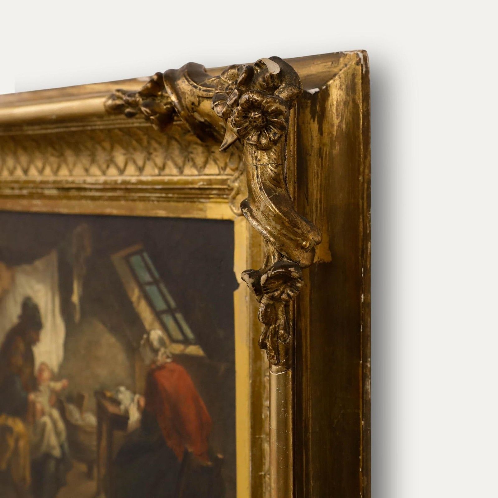 Framed 19th Century Oil Interior Scene With Women And Baby photo vinterior