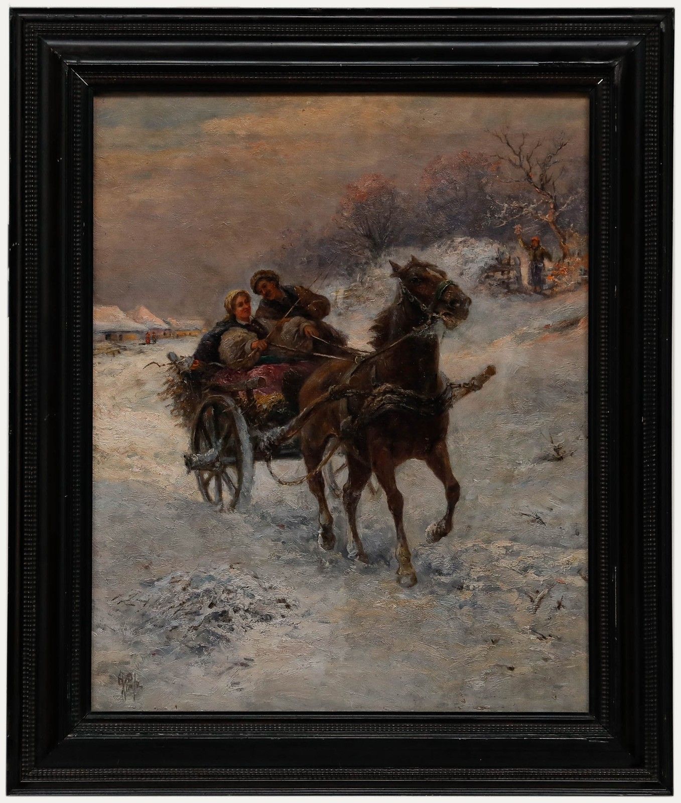 Gustav Prucha (1875 1952) Early 20th Century Oil, Dashing Through The Snow