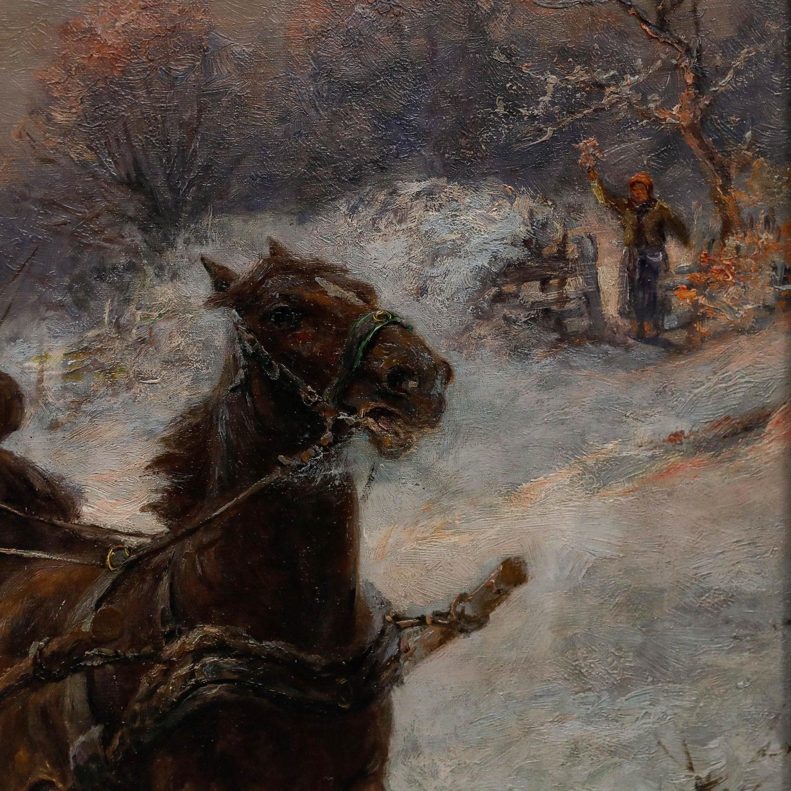Gustav Prucha (1875 1952) Early 20th Century Oil, Dashing Through The Snow photo 650.0