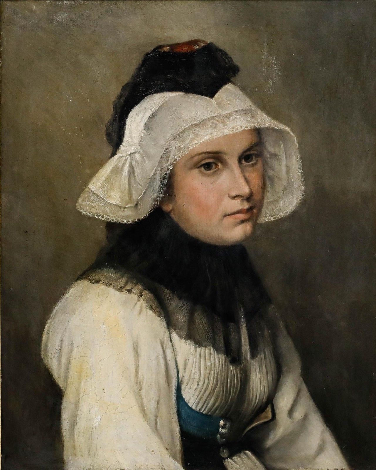Mid 19th Century Oil Lady In A Dutch Bonnet photo furniture