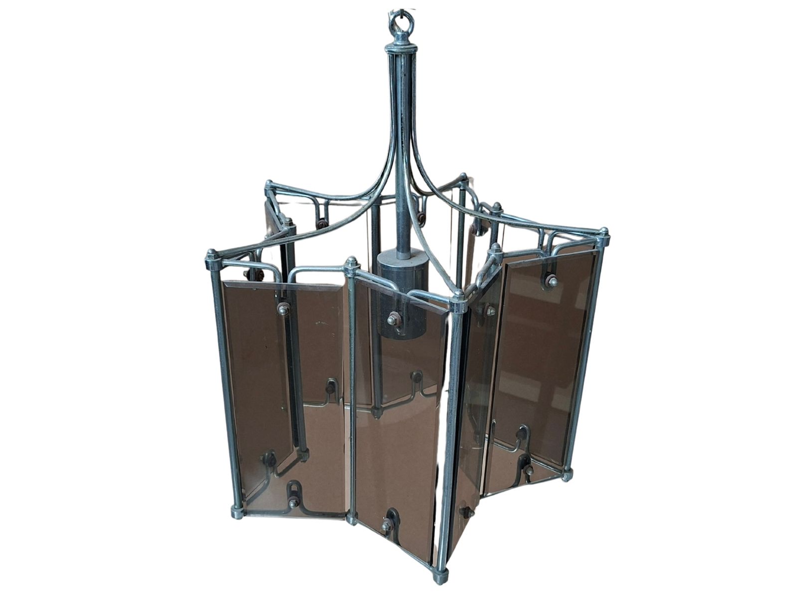 Splendido Lampadario Vintage Anni '80 – Design A Foglie In Metallo E Vetro Marrone photo furniture