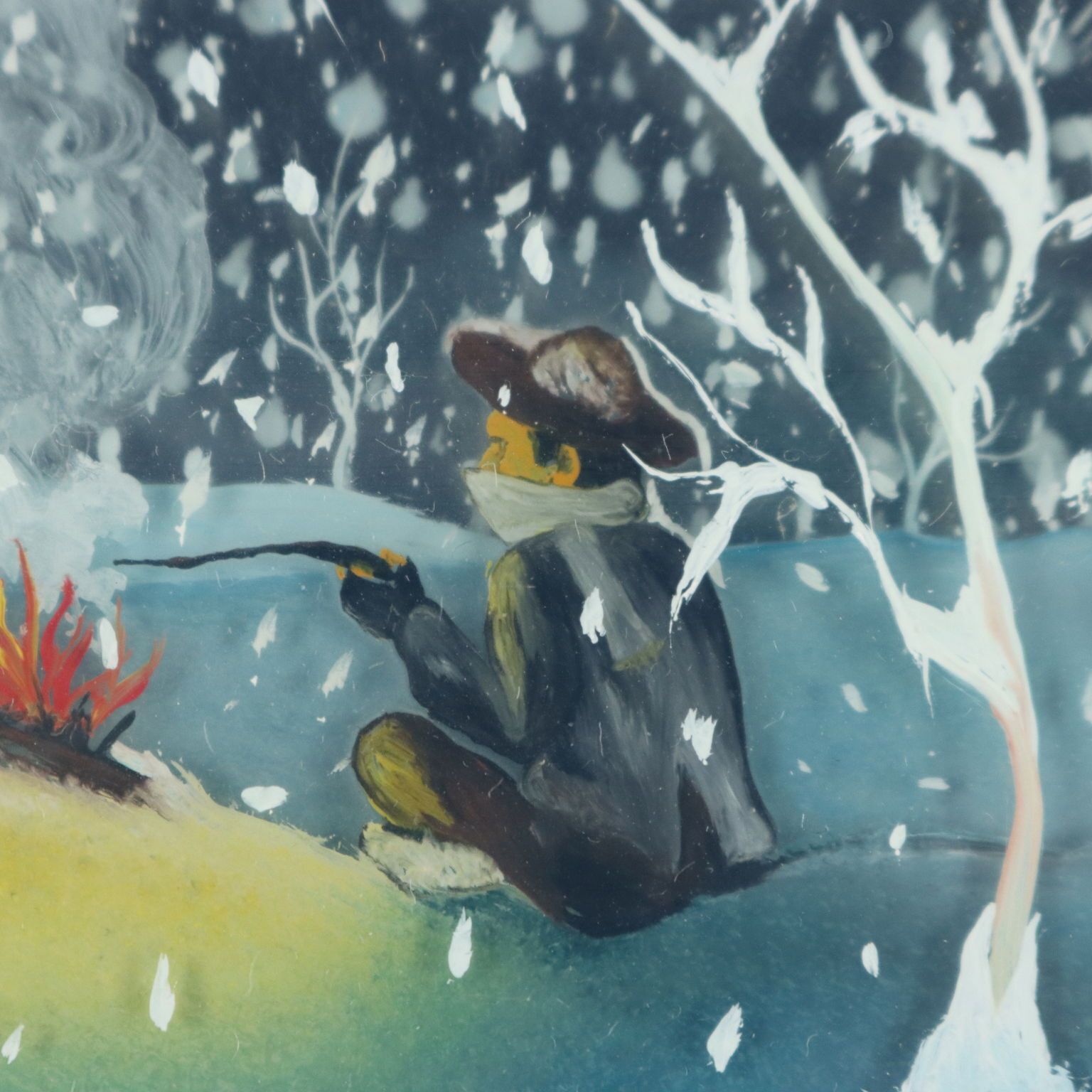 Peinture naïve contemporaine M. Previ, huile sur verre, 1979 photo 310.0