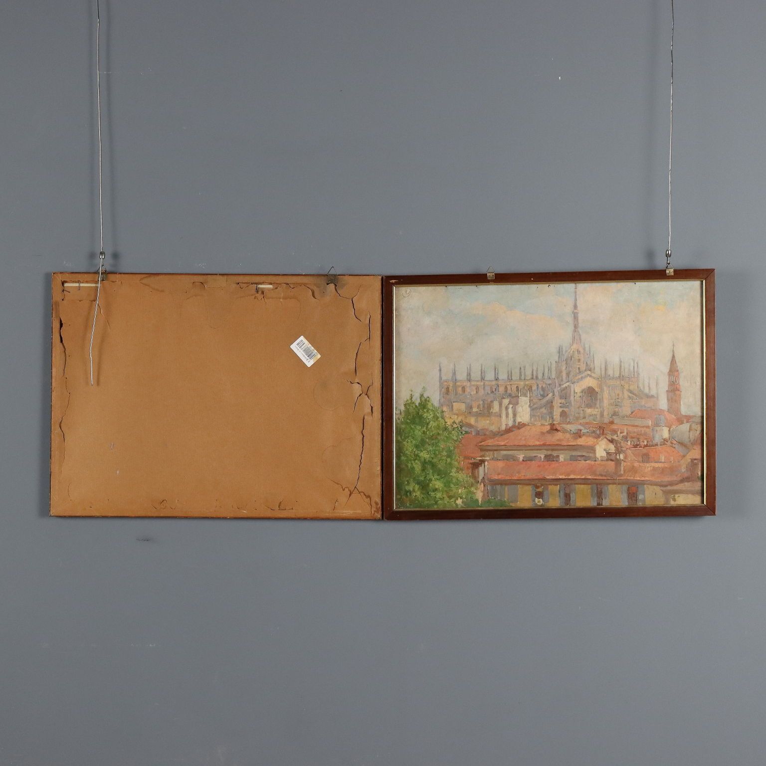 Tableau d'époque signé Giuseppe Viviani, vue de Milan, XXe siècle photo for sale