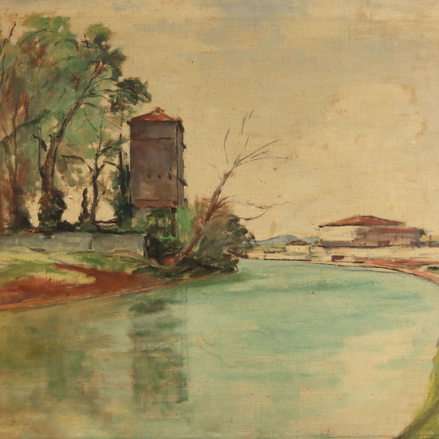 Peinture moderne signée Fioravante Seibezzi : Padoue - Le Bacchiglione, 1942 photo for sale