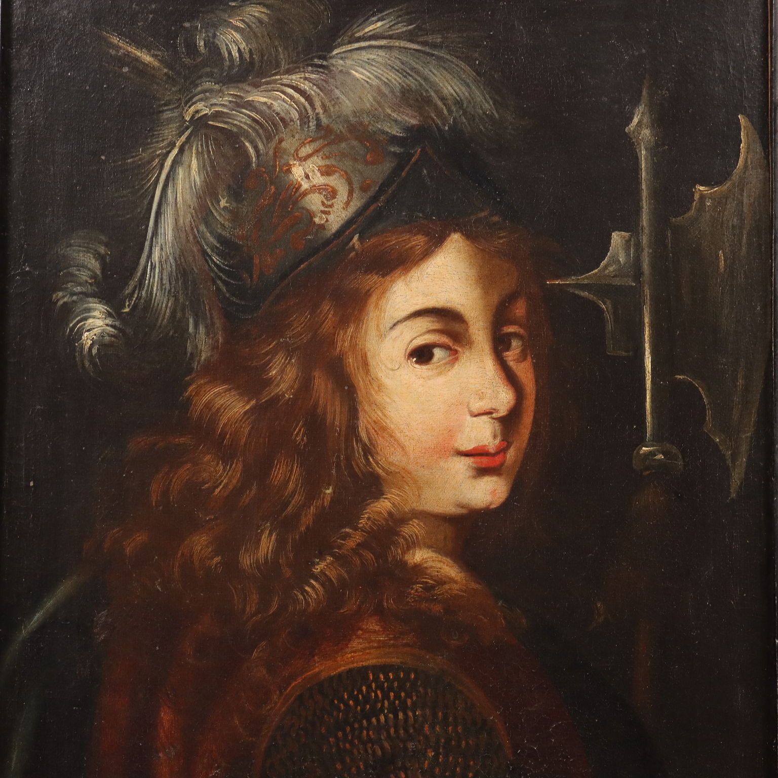 Tableau d'époque « Leandra Queen Of The Amazons », huile sur toile, XVIIe siècle photo for sale