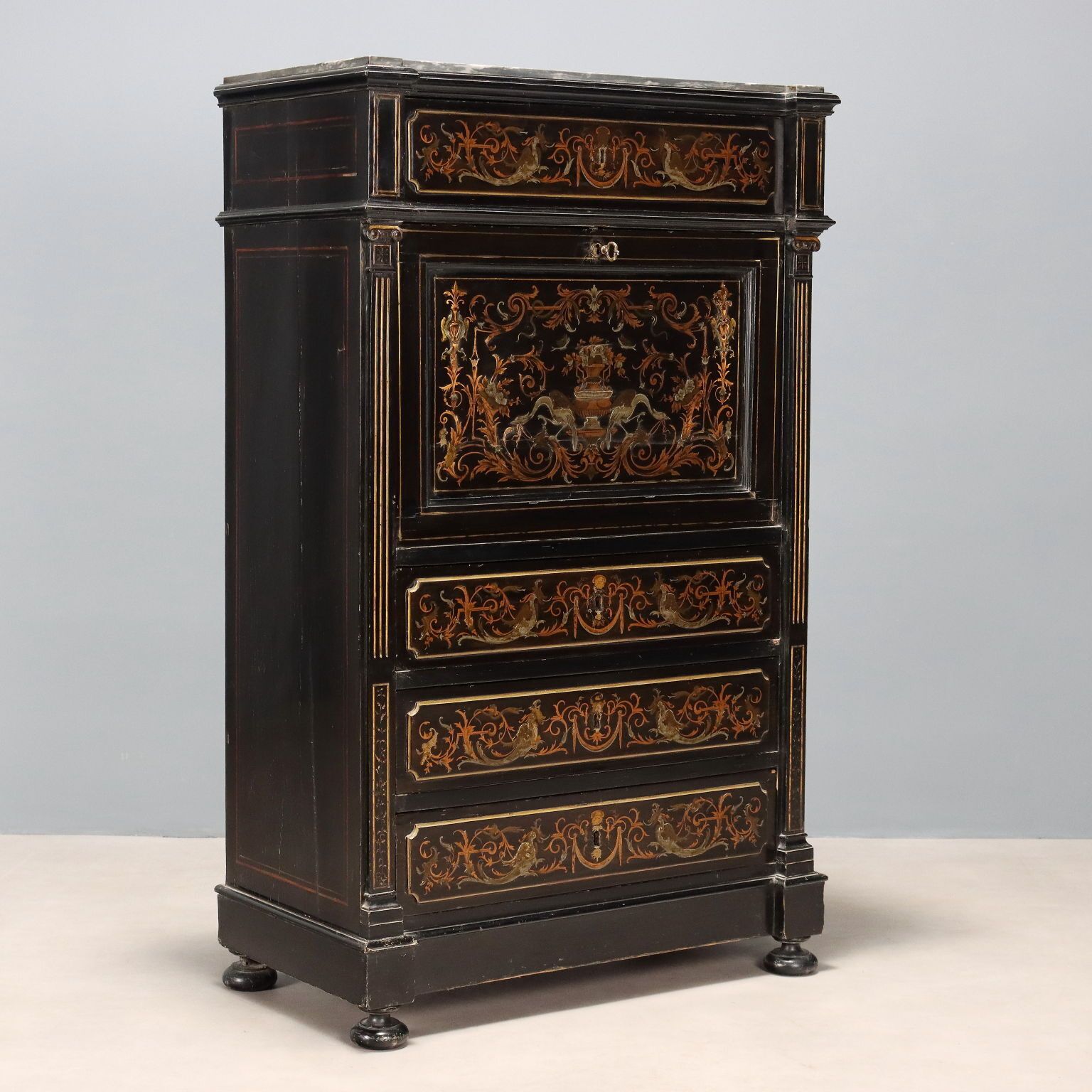 Antique Secretraire Mahogany Drawers Italy XIX Century