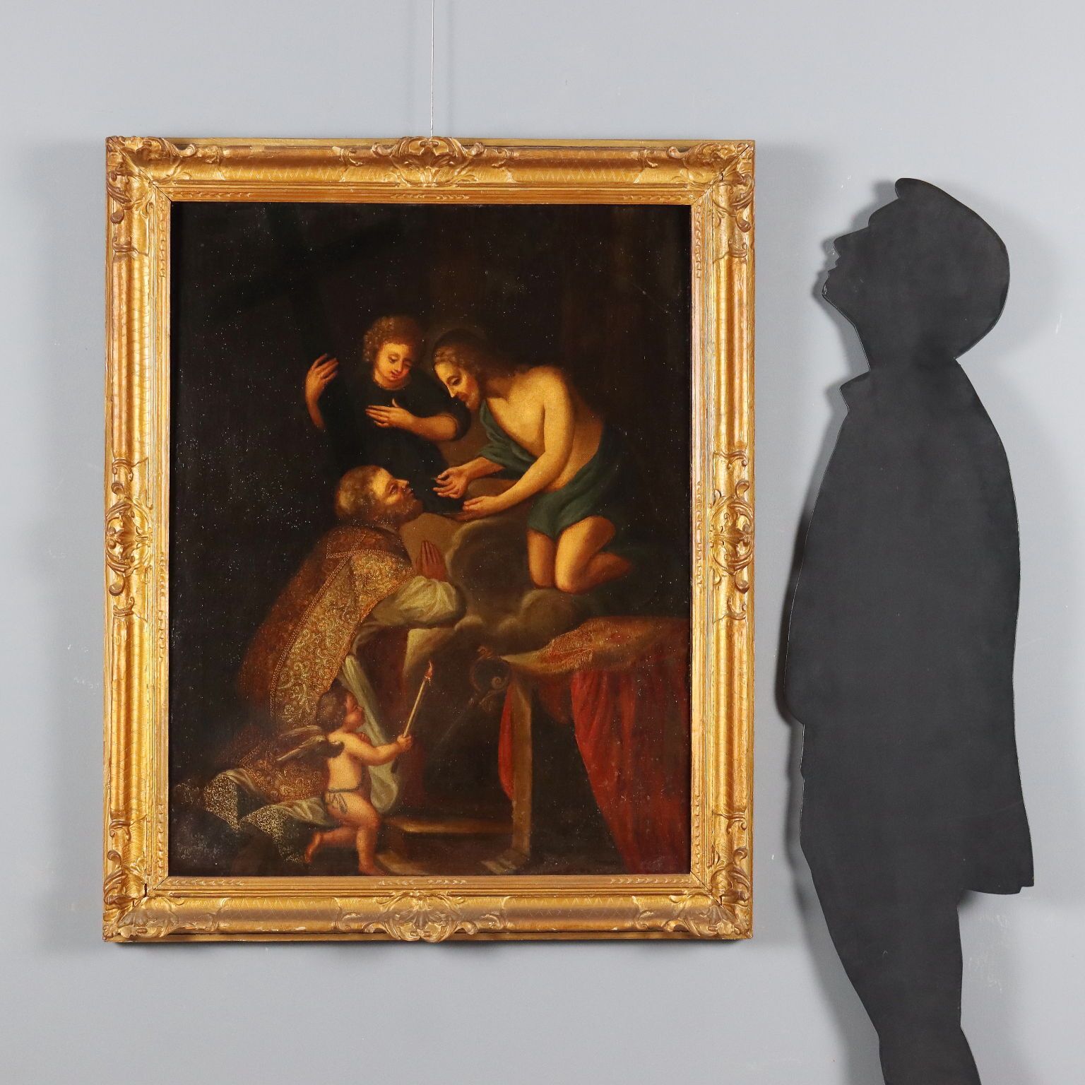 Tableau d'époque, évêque en prière recevant la communion du Christ, XVIIe siècle photo furniture