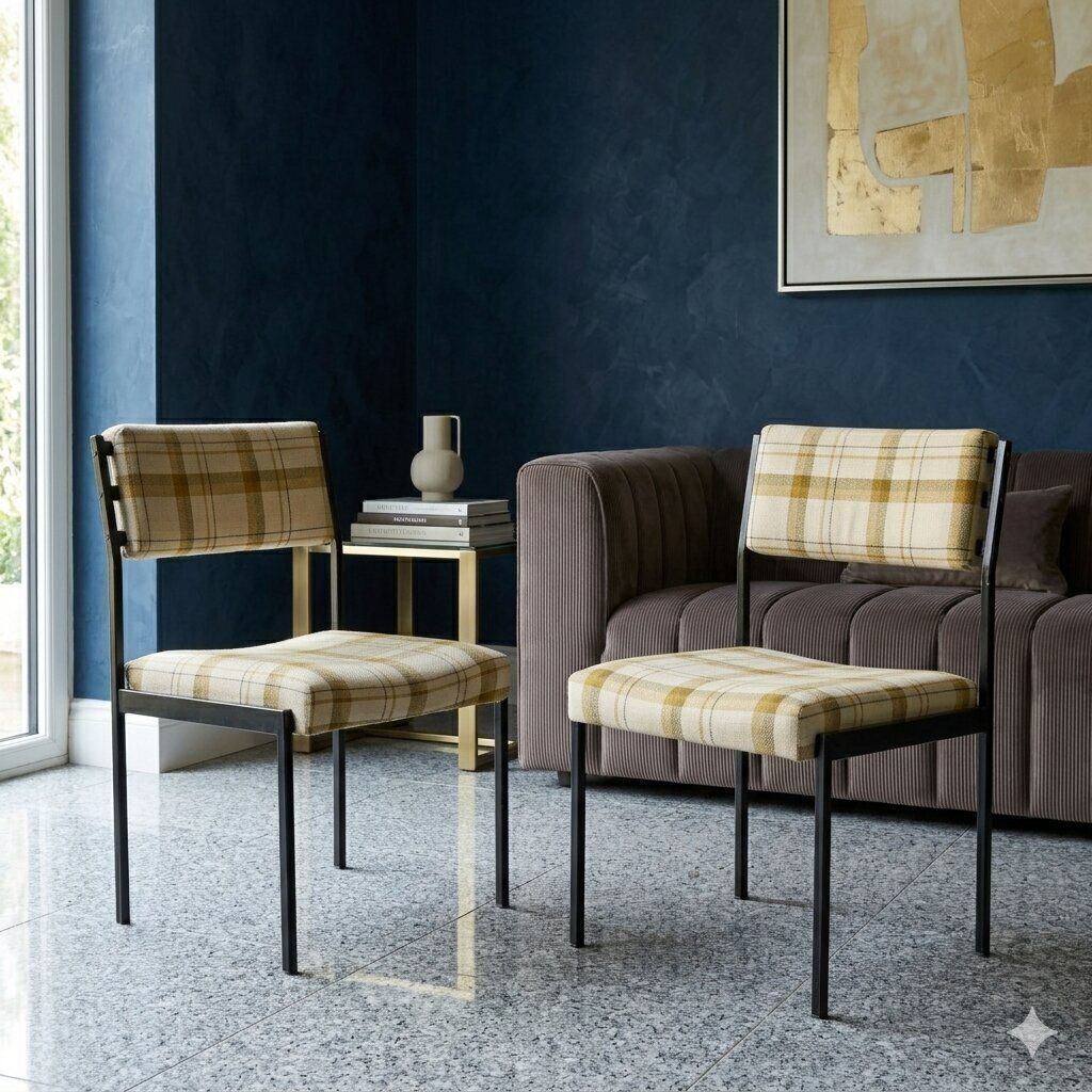 Vintage Chairs Enamelled Metal Fabric Design Italy 1960s photo furniture
