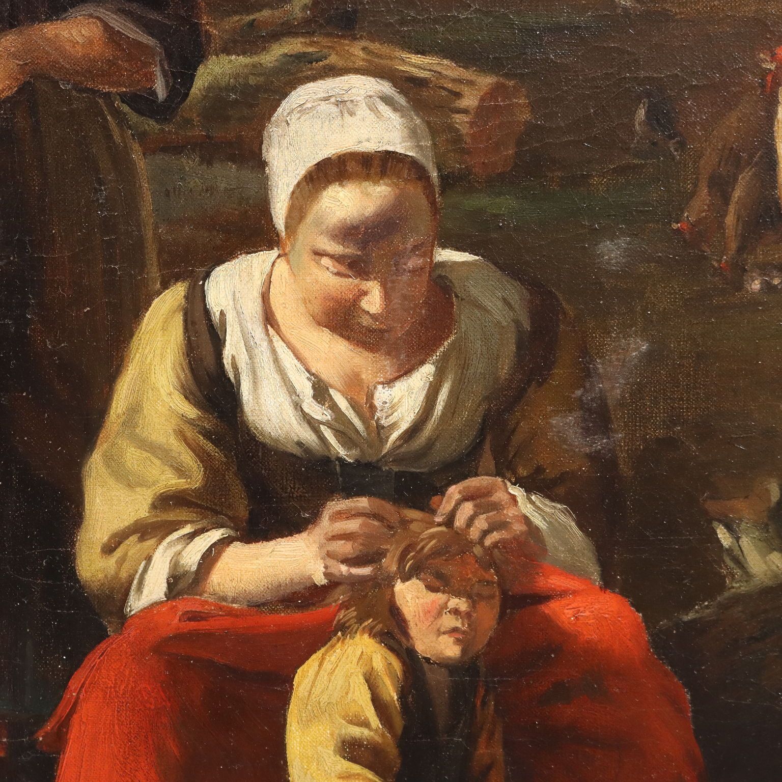 Antiek schilderij, landelijk tafereel, olieverf op doek, Noord-Europa, 19e eeuw photo buy