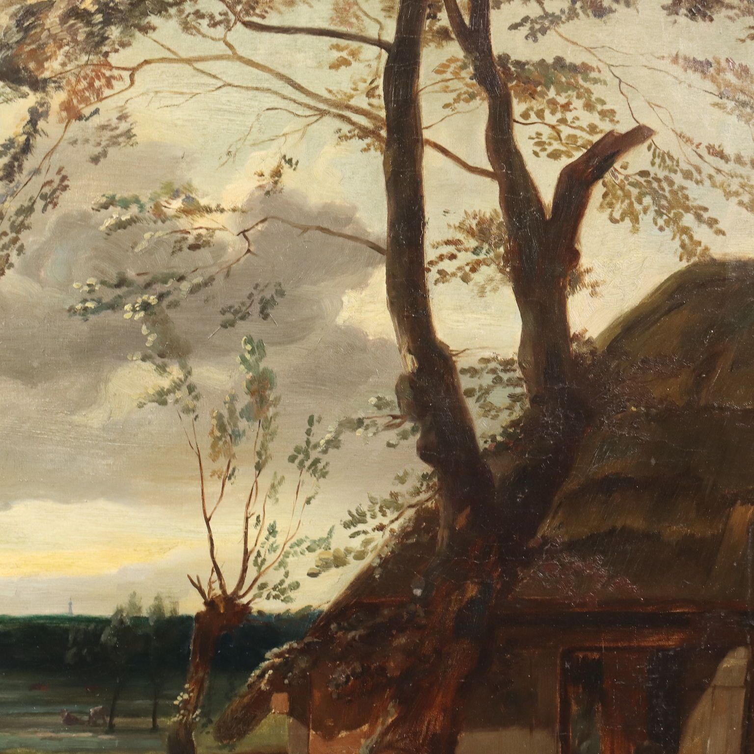 Art Antique Painting Country Scene Oil On Canvas Northern Europe '800 photo
