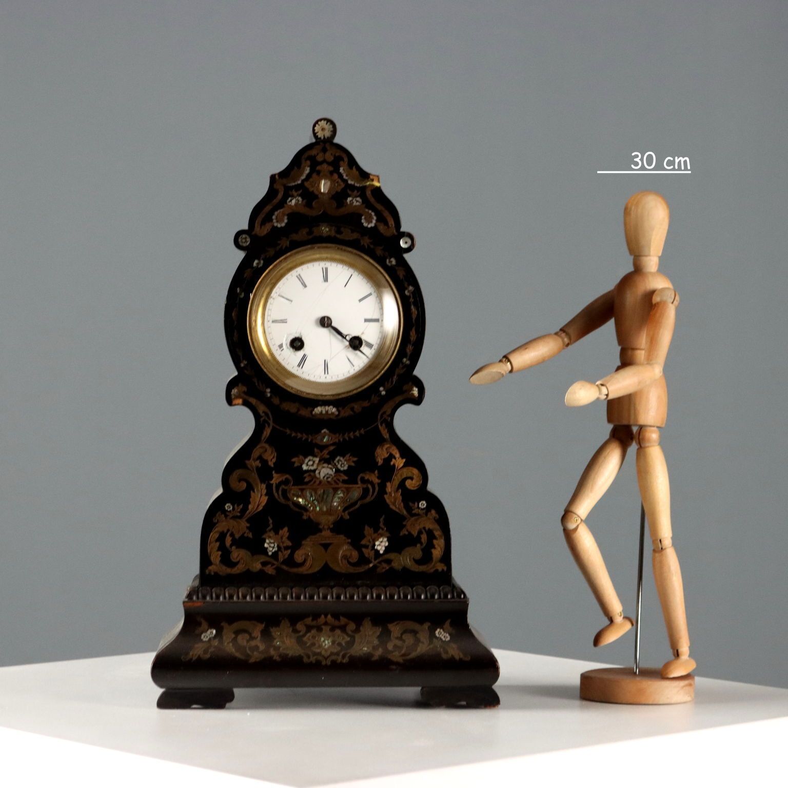 Antique Clock Wood Bronze Mother Of Pearl XIX Century photo furniture