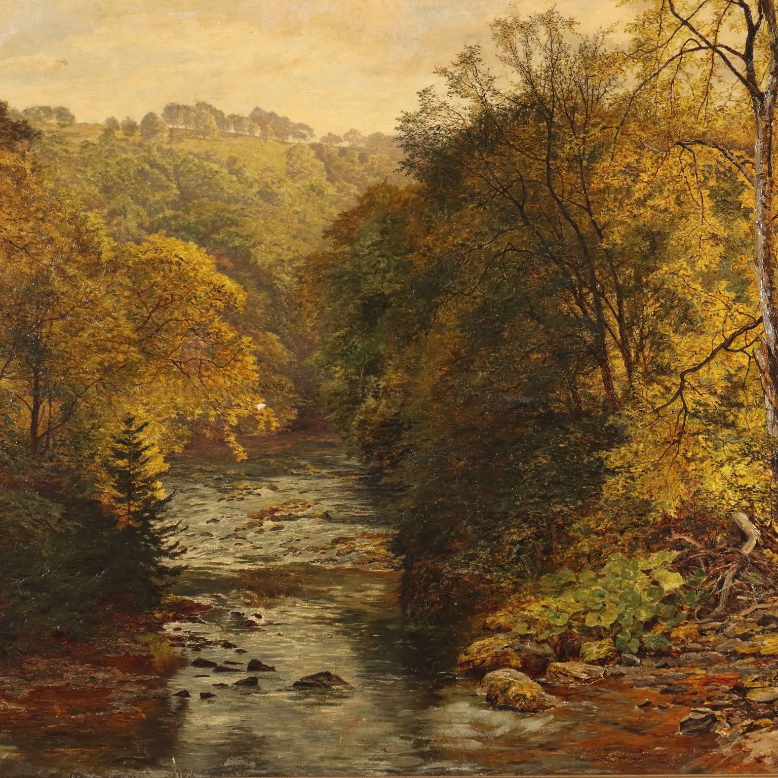 Tableau d'époque, paysage forestier, huile sur toile, XIXe siècle photo for sale