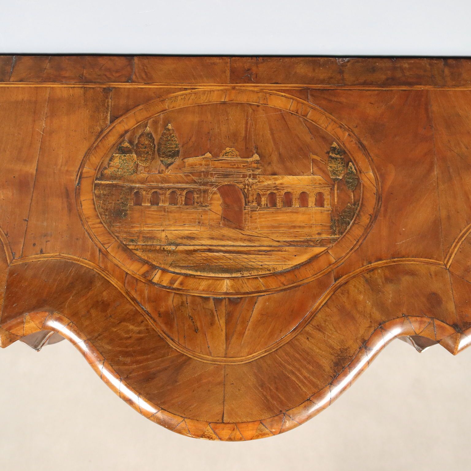 photo for sale Antique Drop Shaped Console Walnut Carvings Italy XIX Century