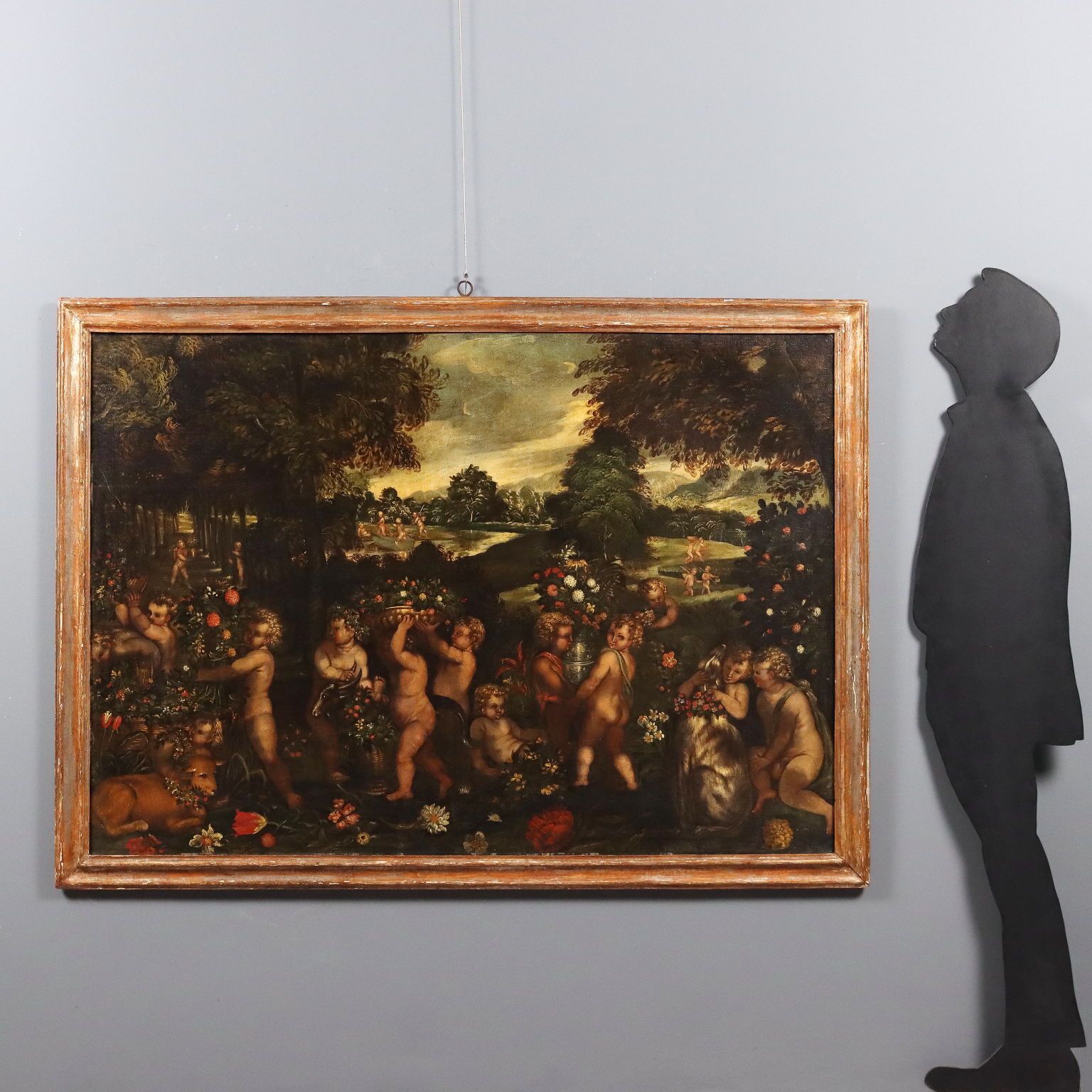 Antique Painting Cupids Feast Oil On Canvas XVII XVIII Century photo furniture
