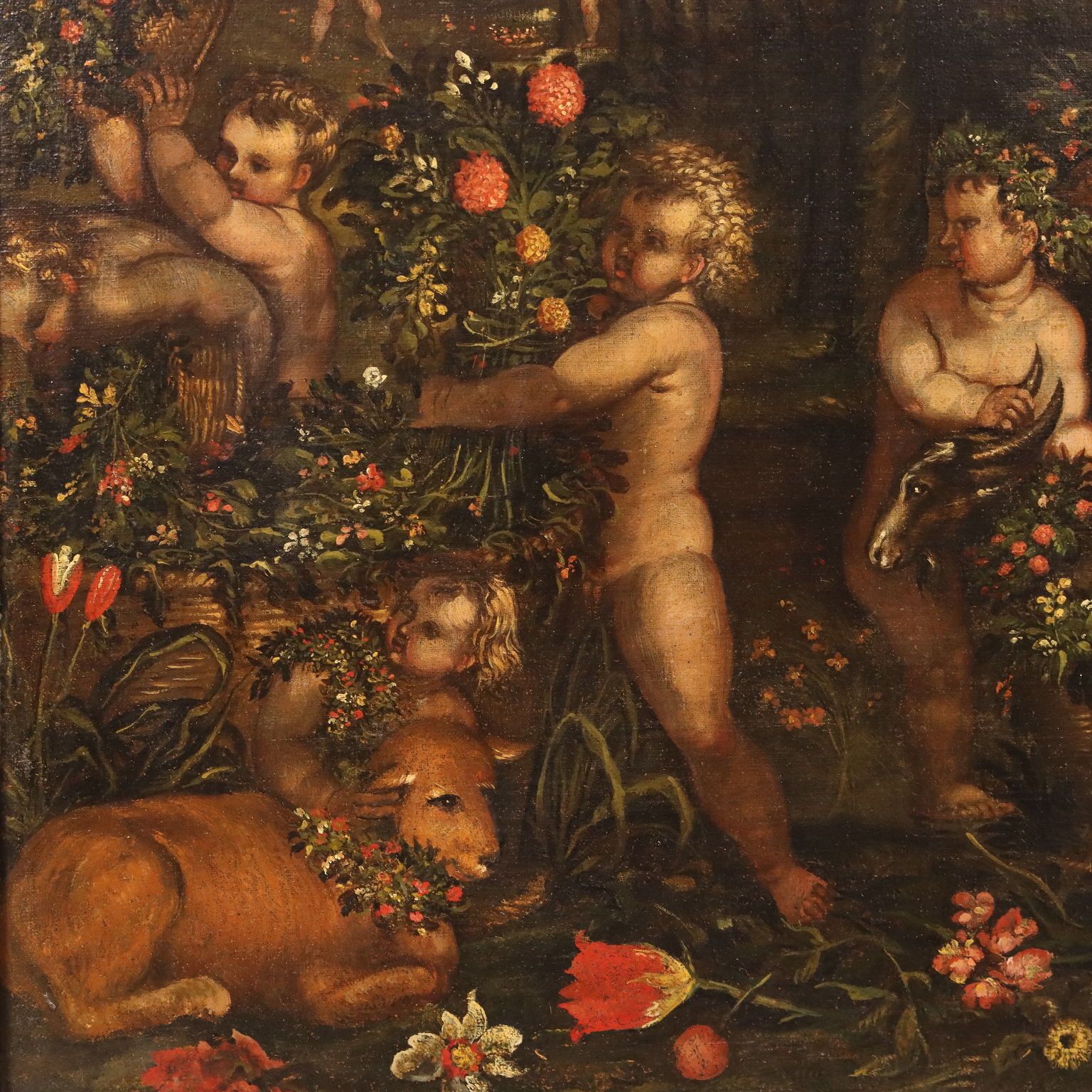 Antique Painting Cupids Feast Oil On Canvas XVII XVIII Century photo 9350.0